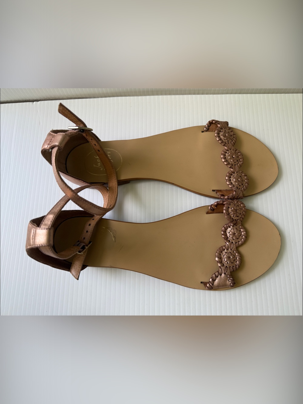 Jack Rogers Rose Gold Embellished Ankle-Strap Sandals - Picture 5 of 8